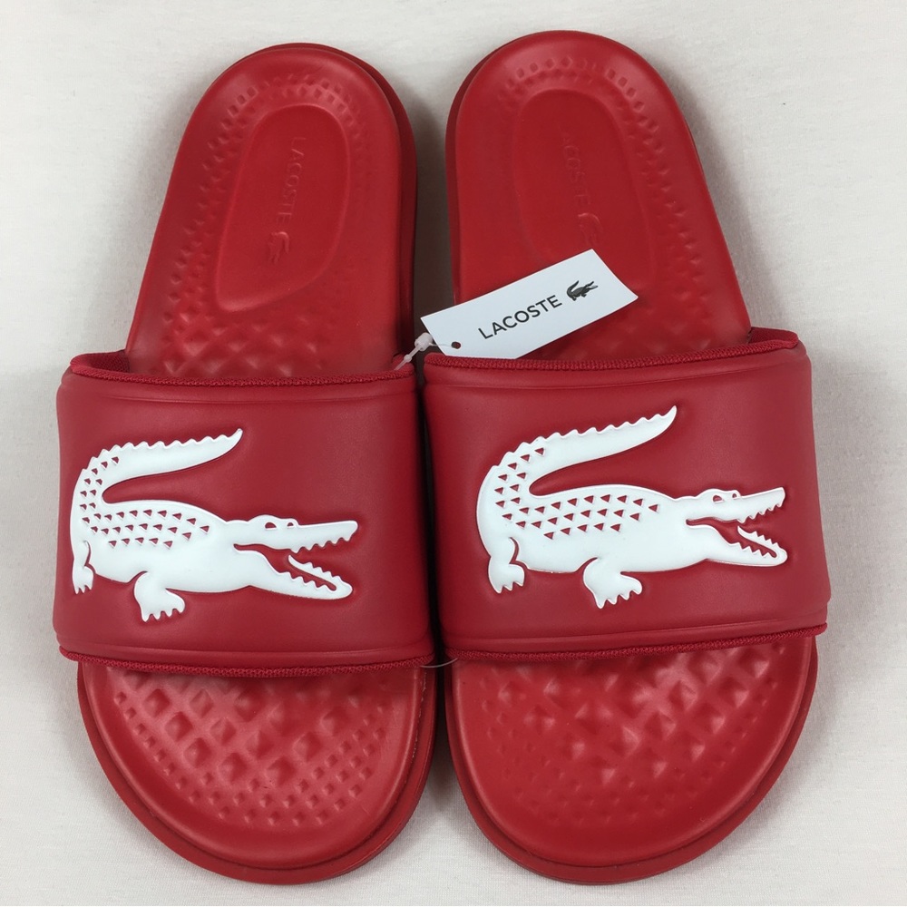 Lacoste Red white Croco Dualiste Slides 0922 Sandals Men’s 13 new